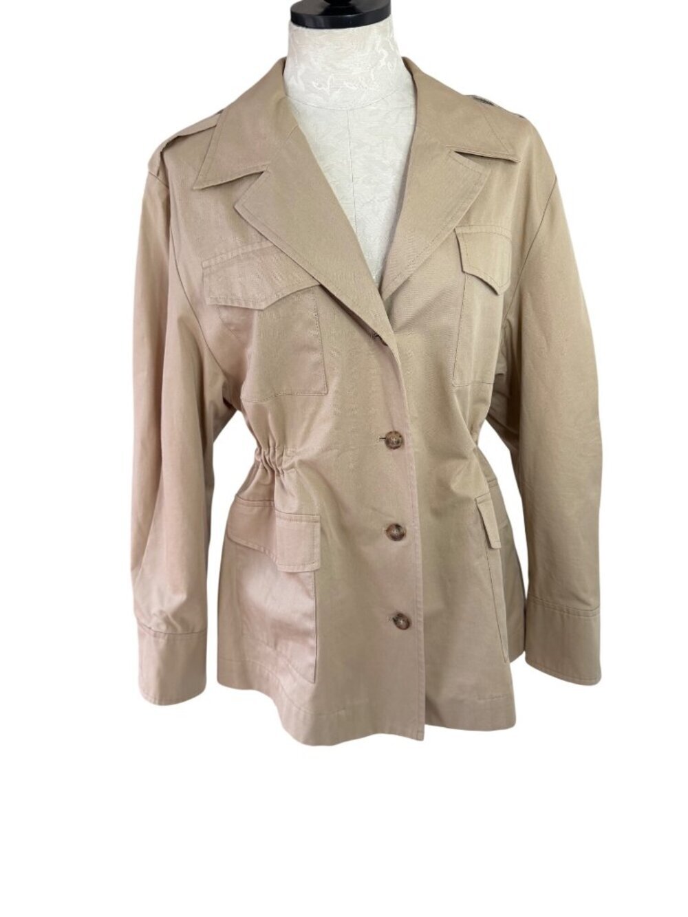 Ines De La Fressange Womens Paris Safari Jacket Cotton Size US L/XL Tan Casual